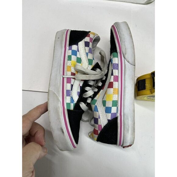 Vans Old School Rainbow Checkered Sneakers Skate Shoes Youth 1.5 US Black Suede - Picture 6 of 9